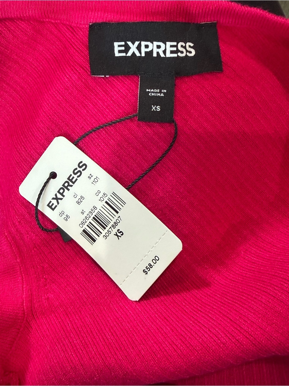Express NWT Pink One Shoulder Ruffle Ribbed Sweater Knit Top Size XS Fuchsia - Picture 5 of 7